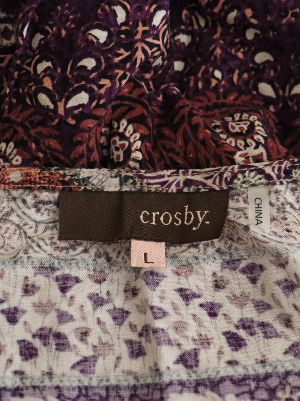 Crosby Women's Boho Peasant Blouse Lrg Mixed Border Print Floral Paisley V-Neck - Picture 8 of 10